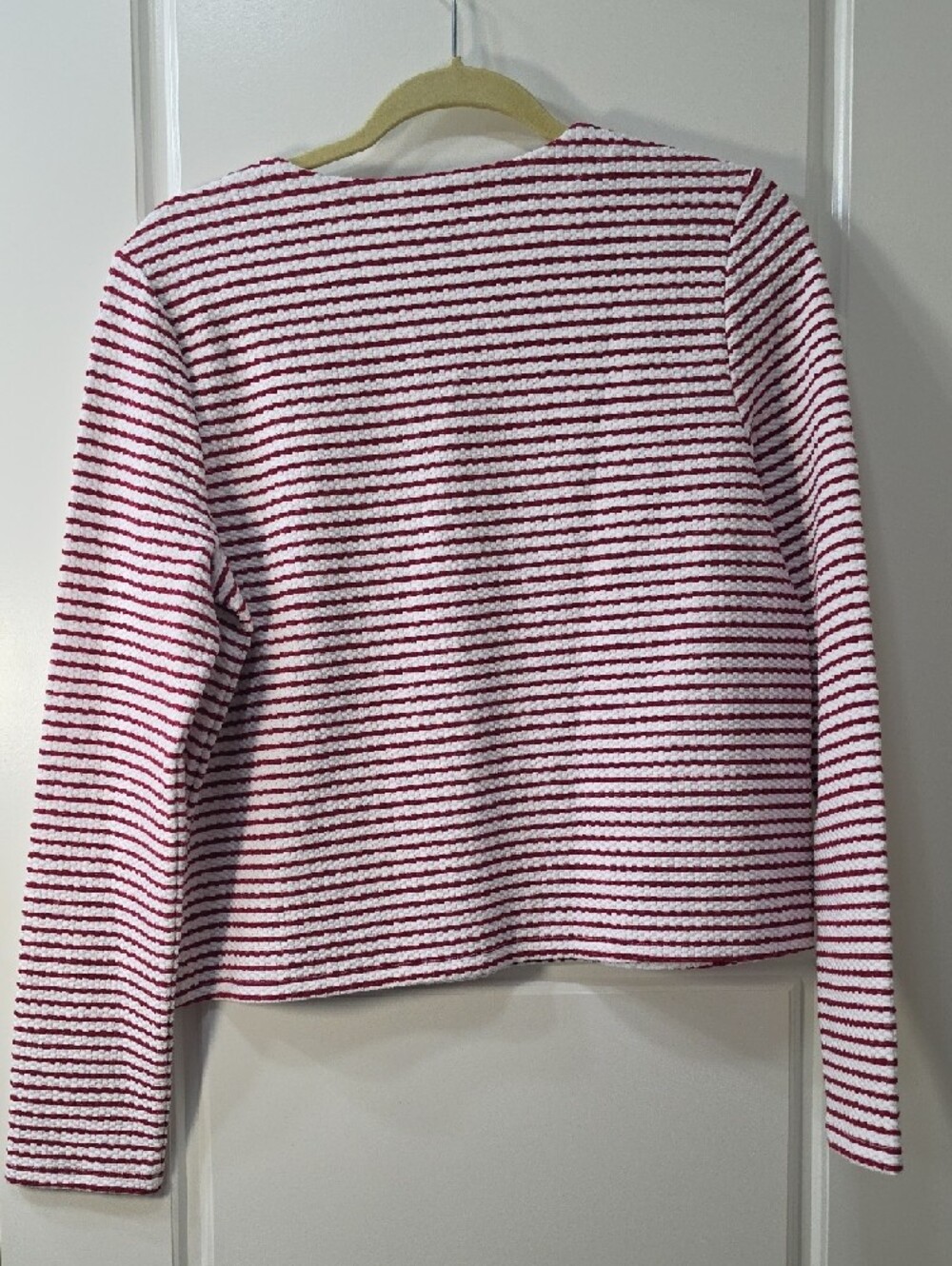 Ann Taylor White & Red Striped Crewneck Sweater with Gold Buttons - Medium - Picture 6 of 8